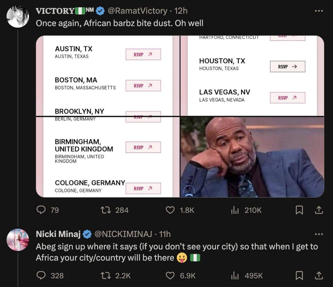 Fans elated as Nicki Minaj reveals plan to tour Nigeria